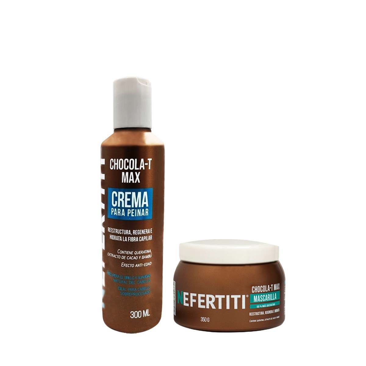 Kit Nefertiti Chocola-T Mascarilla Doble Keratina y Crema Peinar Keratina Cabello Severamente Dañado