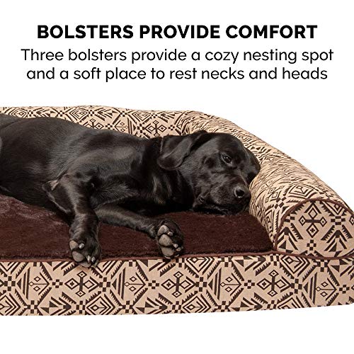 Furhaven XL Orthopedic Dog Bed Plush & Southwest Kilim Decor Sofa-Style w/Removable Washable Cover - Desert Brown, Jumbo (X-Large)