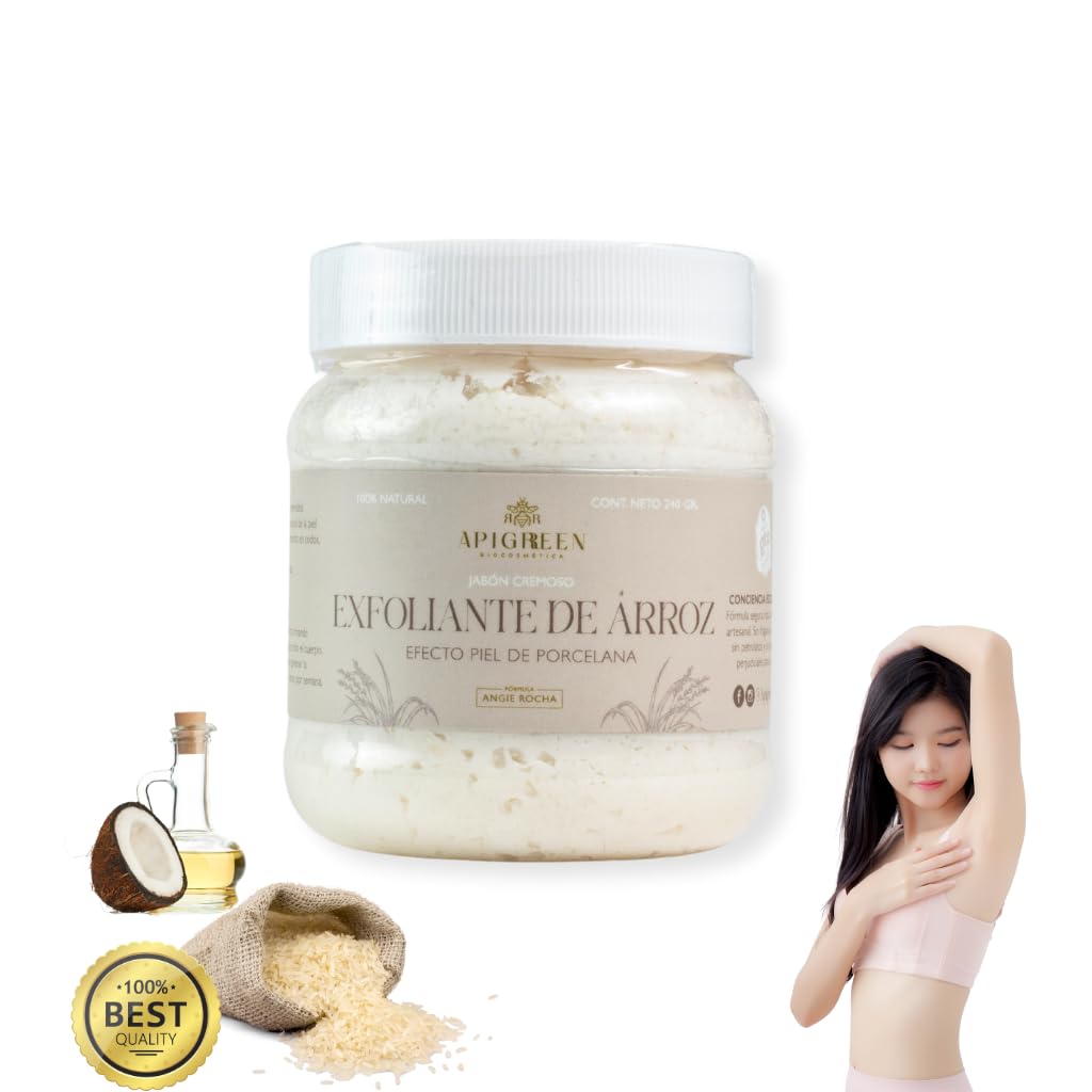 APIGREEN Jabón Exfoliante Natural de Arroz - Limpieza Profunda y Aclarado de la Piel - Elimina Impurezas y Tonifica - Para una Piel Suave y Luminosa