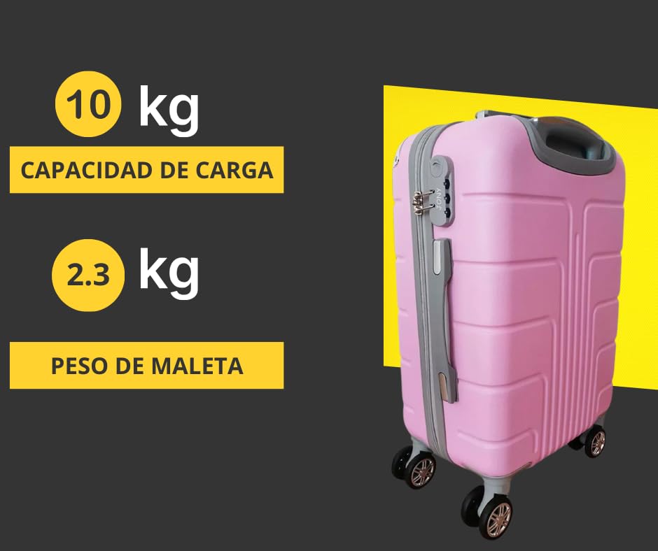 Maleta de Mano JONY Carry On Rigida Resistente Ruedas Giratorias 360 Mango Expandible ABS Candado de Seguridad (ROSA PASTEL)