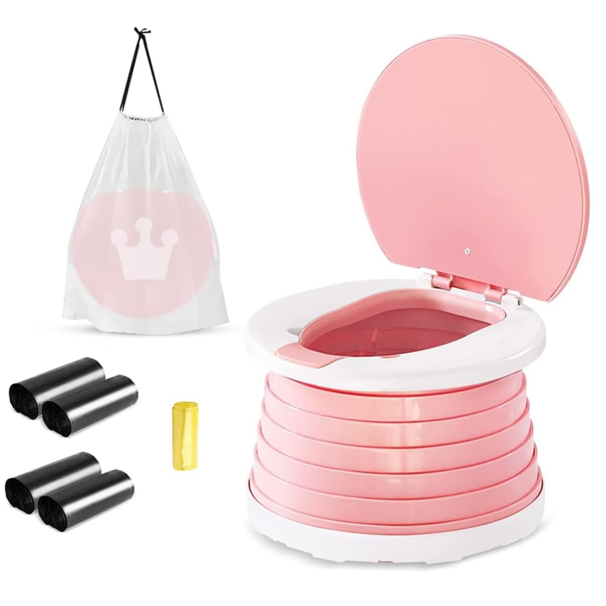 Orinal Portátil Orinal De Viaje Rosa con Asiento Plegable para Niñas y 75 Bolsas de Limpieza