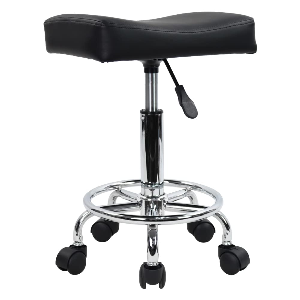 KKTONER - Taburete Cuadrado con Ruedas de Piel sintética, Altura Ajustable, Giratorio, para Masaje, SPA, salón, taburetes de Trabajo, Silla de Trabajo con Ruedas