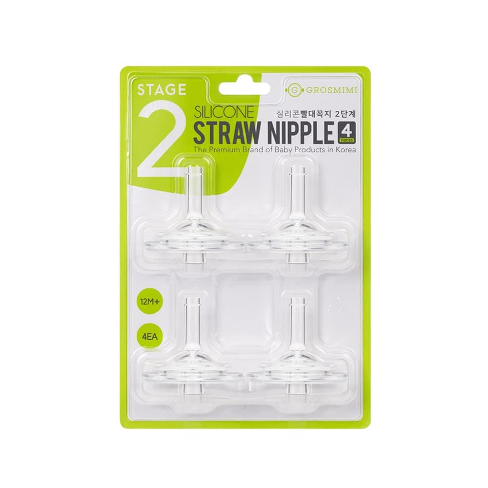 Grosmimi Kit de pajita de repuesto, 4 Straw Nipples-Stage 2