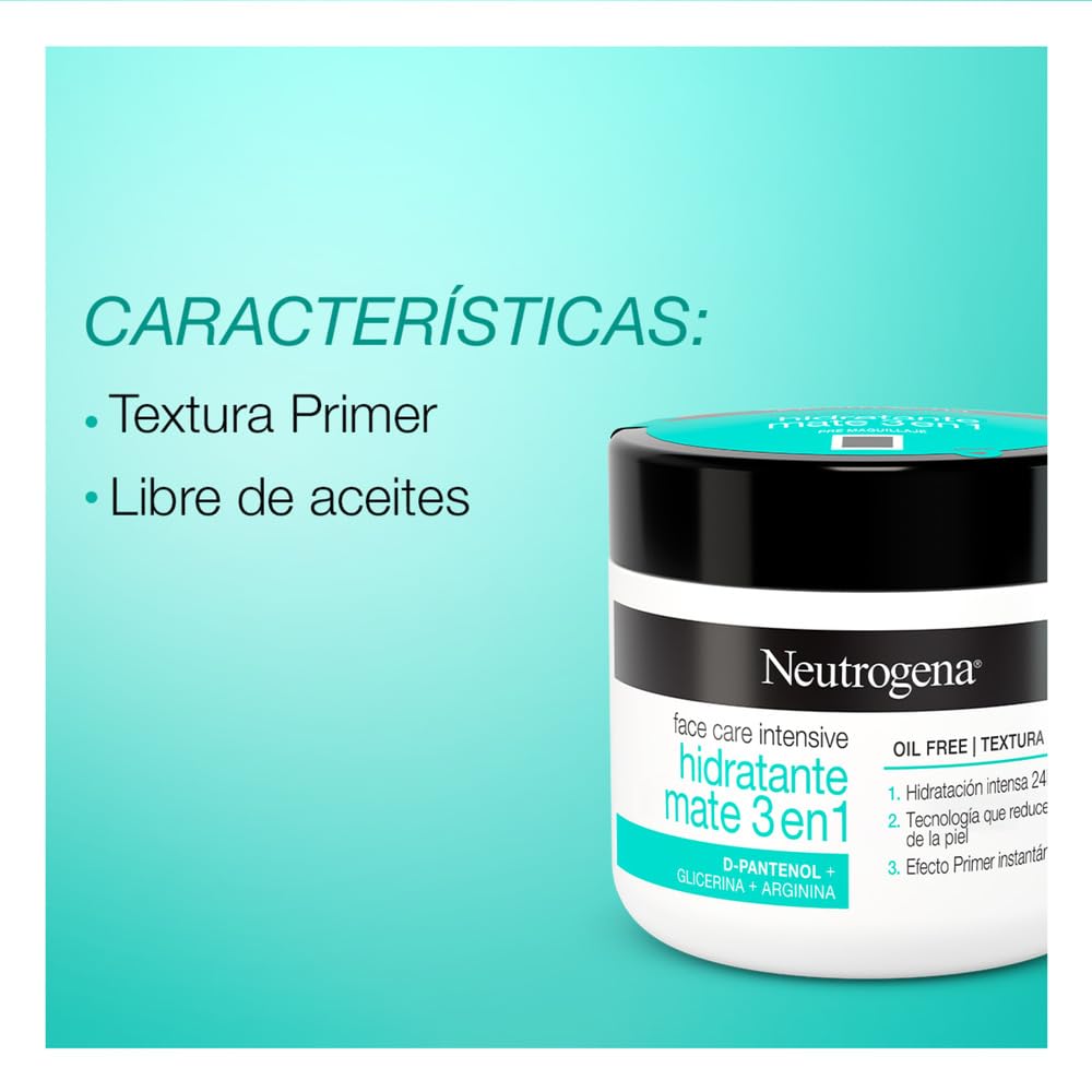 Crema Hidratante Facial Mate 3 en 1 Neutrogena Face Care Intensive D Pantenol 100g + Gel Limpiador Facial Purified Skin Ácido glicólico 150 g