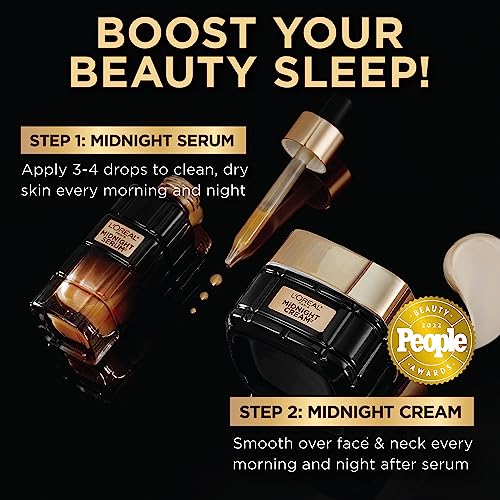 L'Oreal Paris Age Perfect Cell Renewal Midnight Anti-Aging Face Serum with Patented Antioxidant, Smooth Wrinkles, Firm, Revitalize + Eye Cream Sample
