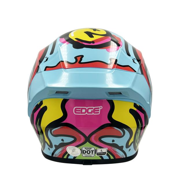 Casco Motocicleta Integral Marca - Edge - Frankie - Full Face - Certificado Dot - Moto Cascos de para Guantes Funda (Graffiti Azul, M)