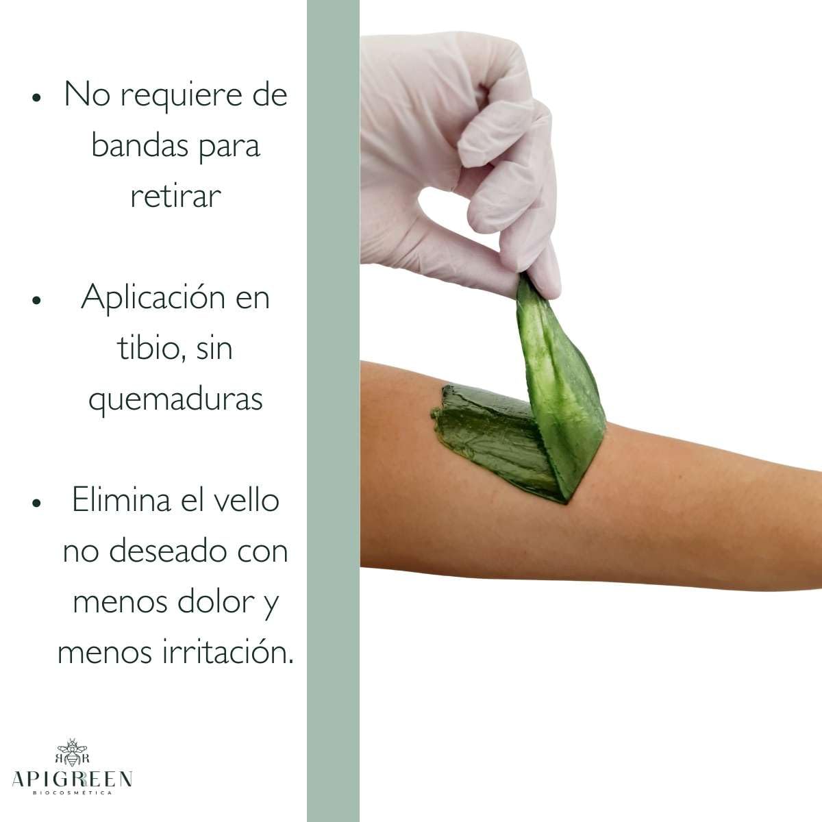 APIGREEN - CERA ESPAÑOLA DEPILATORIA (400GRS) + APLICADORES, PIEL SENSIBLE - BIKINI, ROSTRO, PIERNAS, BARBA | DEPILA SIN DOLOR | EFICAZ EN TODO TIPO DE VELLO (Azuleno)