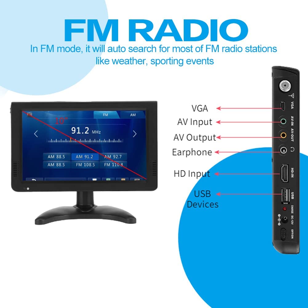 Fosa LEADSTAR TV Digital para automóvil, televisión portátil portátil ATSC Televisor estéreo 1080P Reproductor de Video con Radio FM y Soporte de ventosas con Doble Altavoz y Control Remoto (10in)