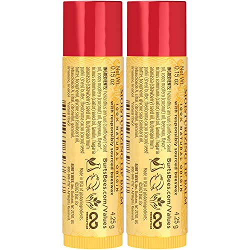 Burt's Bees 100% Natural Moisturizing Lip Balm, Strawberry with Beeswax & Fruit Extracts - 2 Tubes
