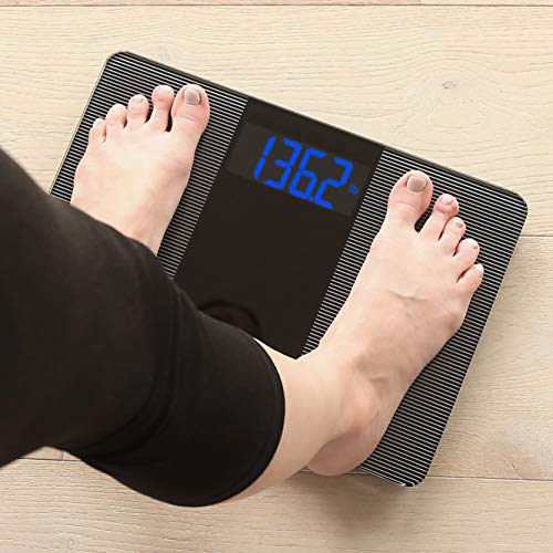 Escali Báscula digital extra ancha para baño para peso corporal con amplia plataforma para postura natural y estabilidad, alta capacidad de 400 libras, baterías incluidas