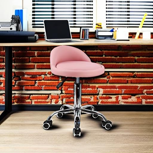 KKTONER Taburetes Giratorios con Respaldo Bajo Taburetes Redondos Rodantes Rosa Taburete Silla con Ruedas para el Hogar Salón Facial SPA Masaje Tatuajes Trabajo