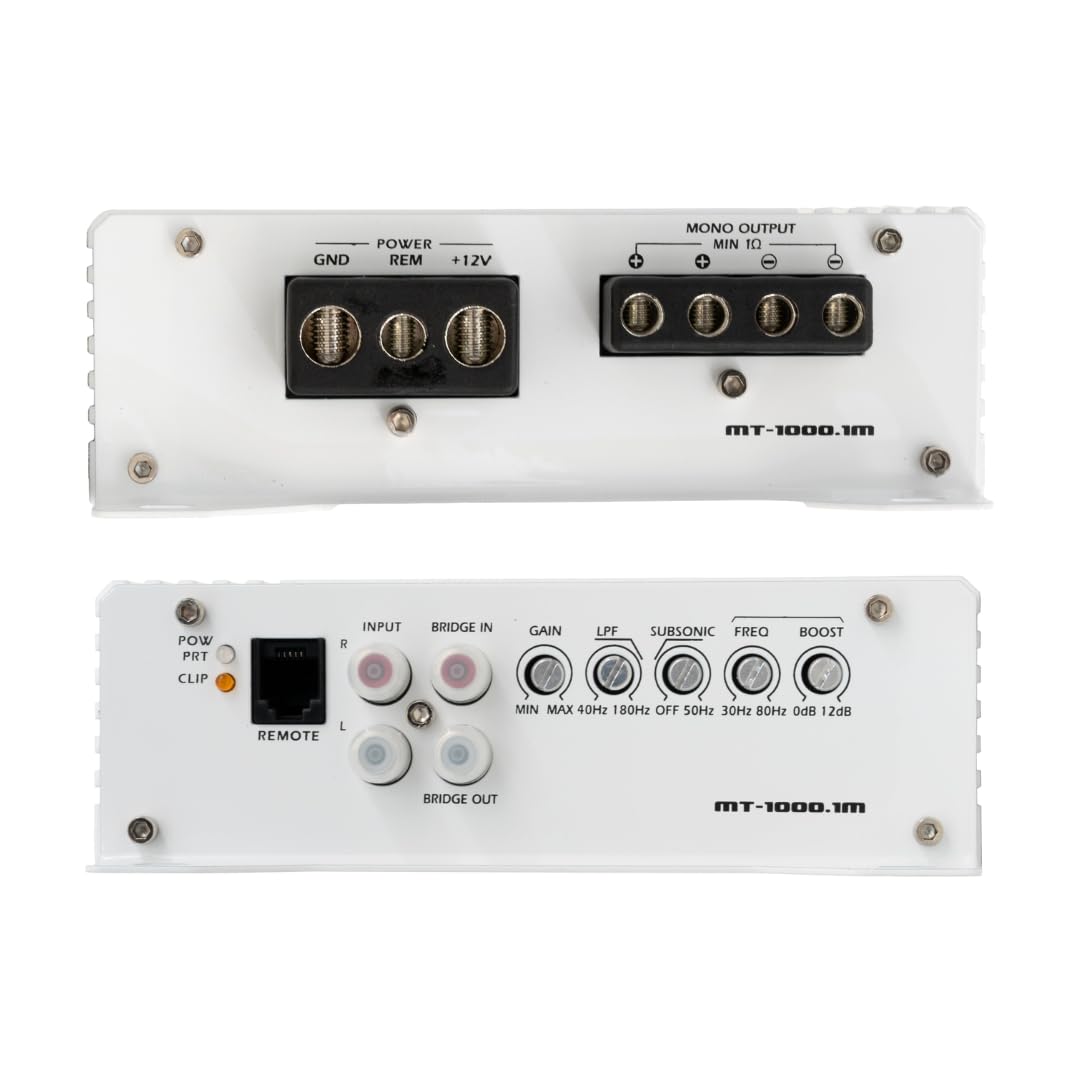 Amplificador Marino Monobloque Stinger Audio MT-1000.1M Mosfet Resistente al Agua 1000 W RMS con Filtro Subónico y Mando a Distancia