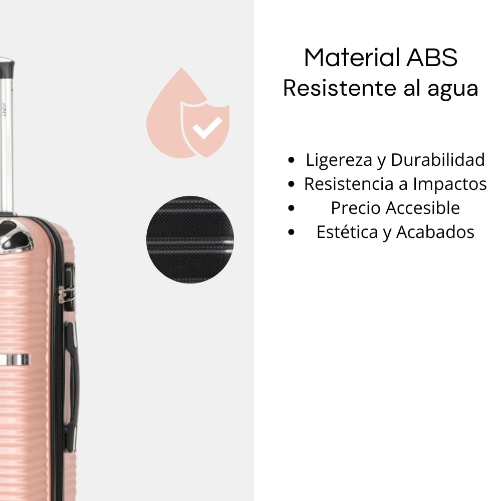 Maleta de Mano JONY Carry On Rigida Resistente Ruedas Giratorias 360 Mango Expandible ABS Candado de Seguridad (Oro Rosa Rayado)