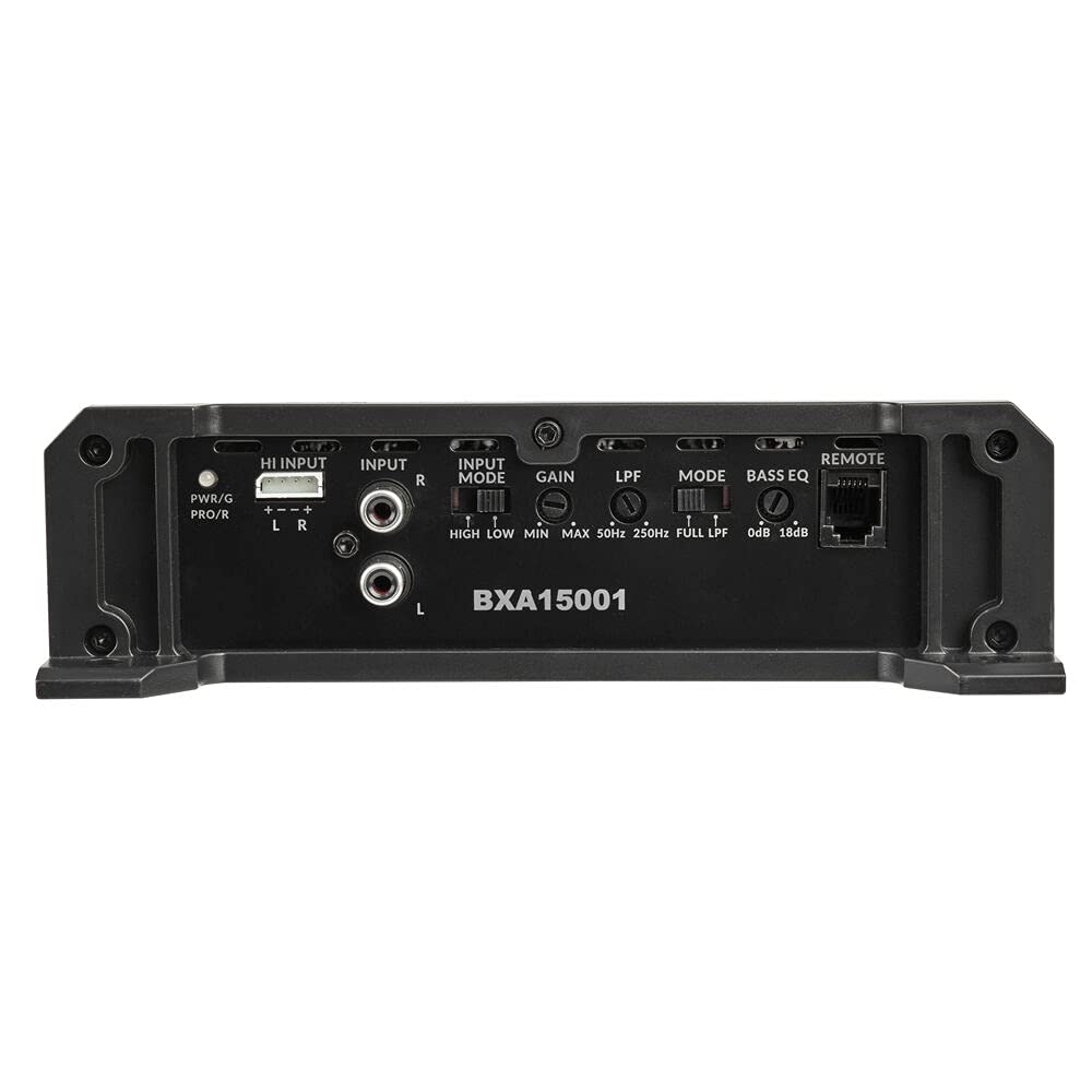 Belva BXA15001 1500W Peak BX-Series 2 ohmios estable clase A/B monobloque amplificador de audio para automóvil con control remoto de nivel de subwoofer