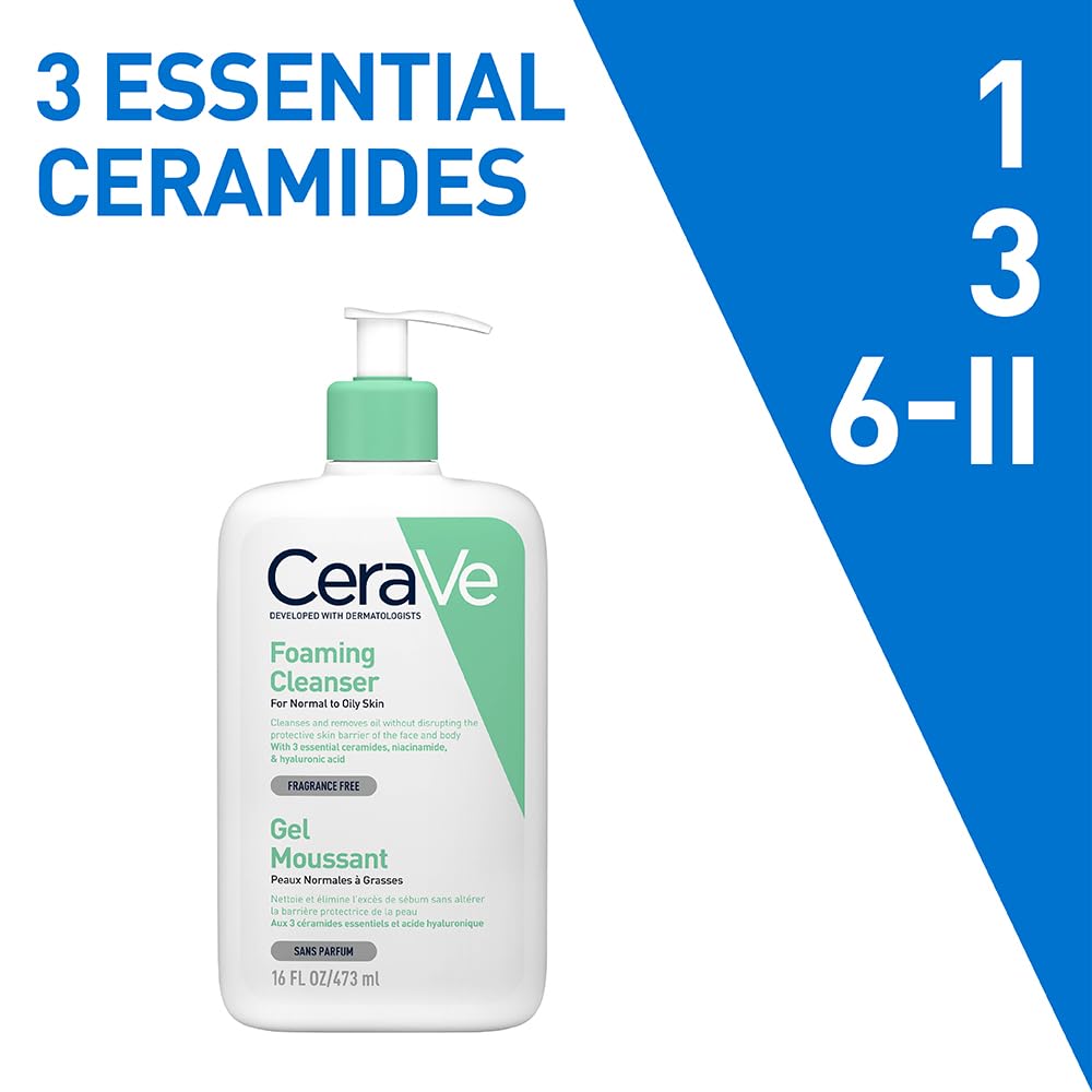CeraVe Gel Limpiador Espumoso Diario para Piel Mixta, Grasa o con Acné 473ml