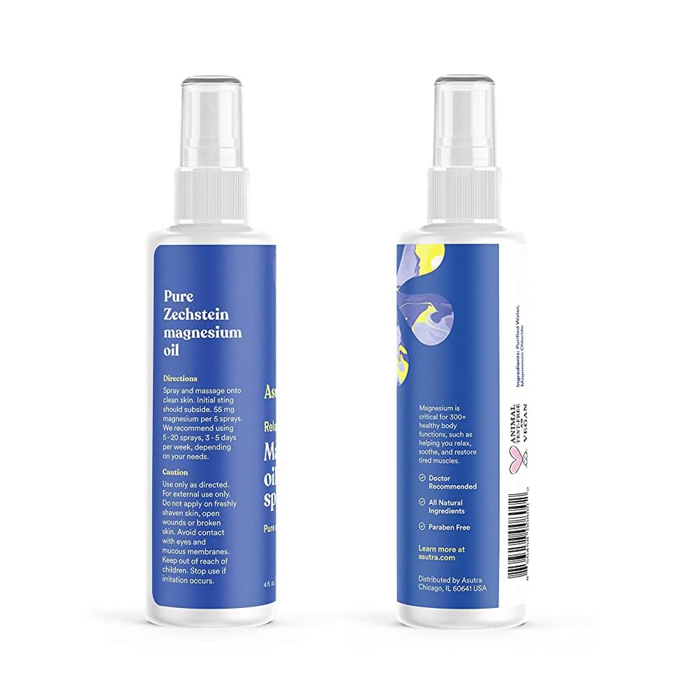 ASUTRA Pulverizador de aceite de magnesio puro de zechstein, triple filtrado, menos picor y menos óxido/absorción transdérmica rápida, ultra puro y potente + libro electrónico de magnesio gratis, Two 4oz Bottles (Value Pack) + FREE E-Book