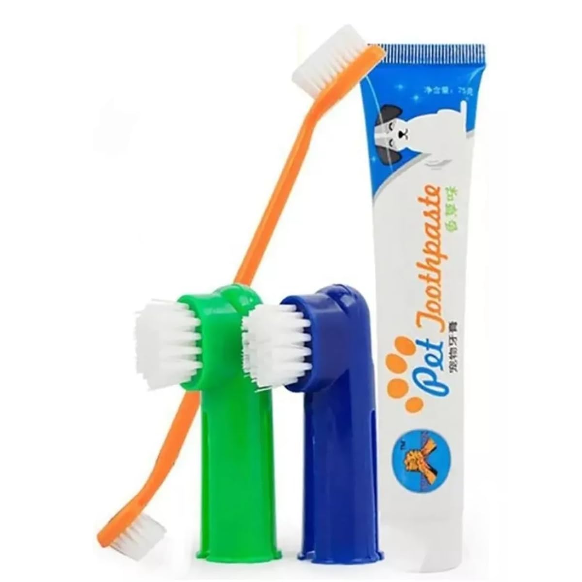 Juego de Cepillos Dentales para Perros | Doble Cabezal, Mango Antideslizante | Limpieza Bucal Avanzada | Accesorios para Mascotas | Material PP y Nailon (Vainilla)