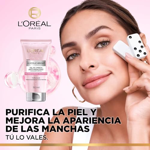 L'Oréal Paris Gel de Limpieza Anti-manchas Glycolic Bright con Ácido Glicólico y Niacinamida todo tipo de manchas, 150ml