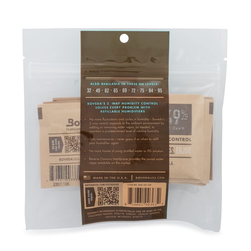 Boveda - Bolsitas para empaquetar y almacenar productos sensibles a la humedad | Control doble de la humedad - 49% HR | Tamaño 8 para un máximo de 30 g | Pack de 10 en bolsa hermética