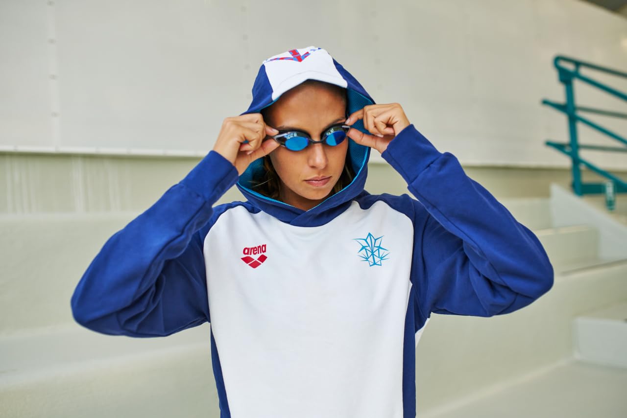 Arena Cobra Ultra Racing anteojos de natación para hombres y mujeres, azul y plateado, espejo antivaho