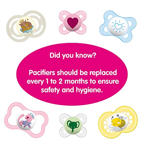 MAM Clear Orthodontic Pacifier, Bebé, 0-6 Meses, 2 piezas, colores surtidos