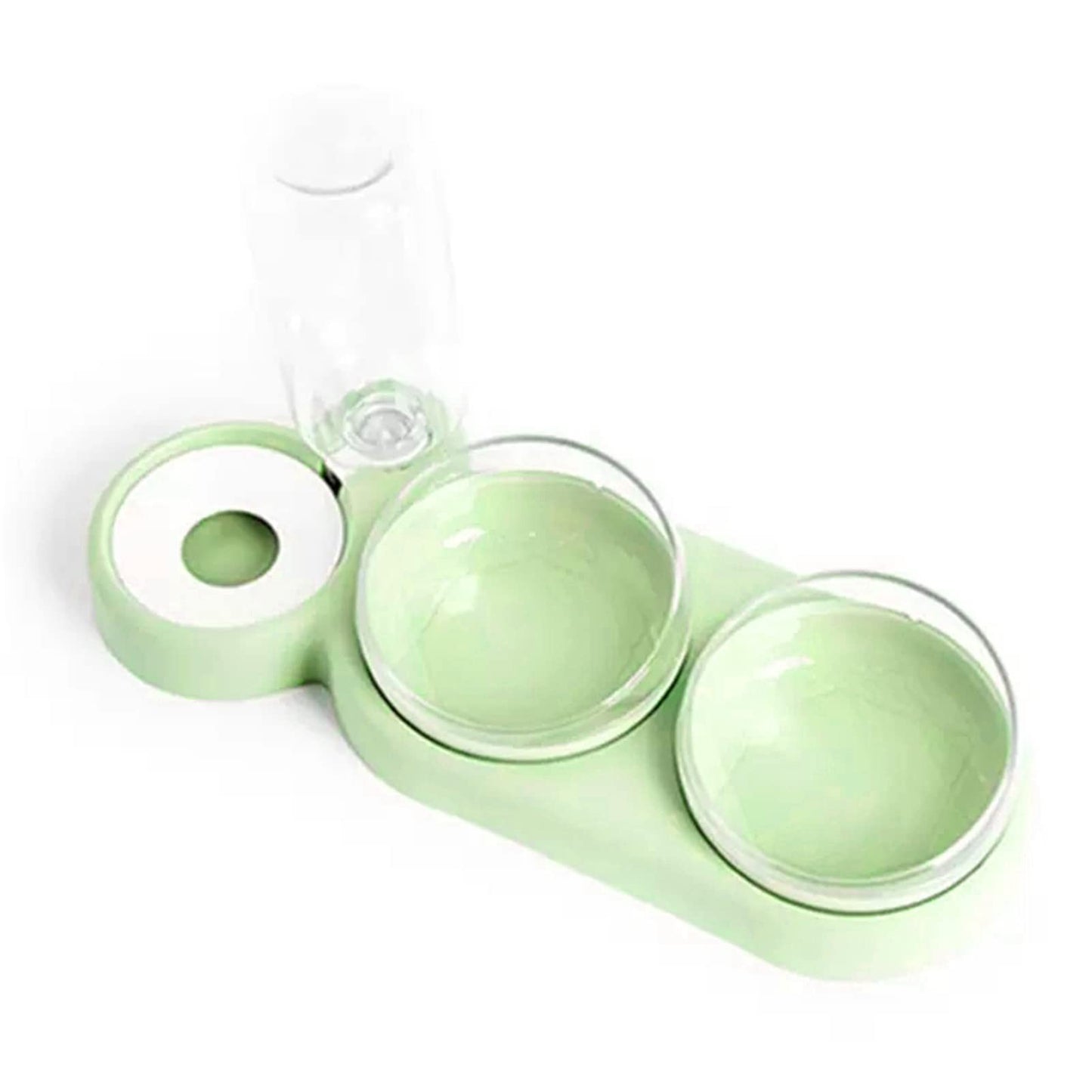AMONIDA Plato Triple para Mascotas, Diseño Inclinable, Juego de Tazones de Agua para Mascotas, Protección de la Columna Cervical, Inodoro con Botella de Agua, Gato y Perro (Verde)