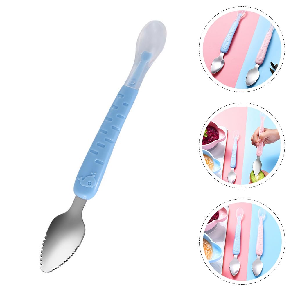 Hemoton Cuchara de cena de acero inoxidable 304, espátula de doble cabeza, cuchara de alimentación para bebés, espátula para bebés, cuchara complementaria para alimentos para bebés, cuchara para bebés