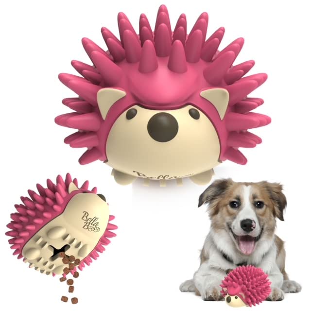 BellaBoo Pets - Juguete interactivo para perros para masticadores fuertes – Freddy The Hedgehog todo en uno + dispensador de alimentos lento rompecabezas de coeficiente intelectual para perros + juguete dental para masticar perros de raza mediana y grande