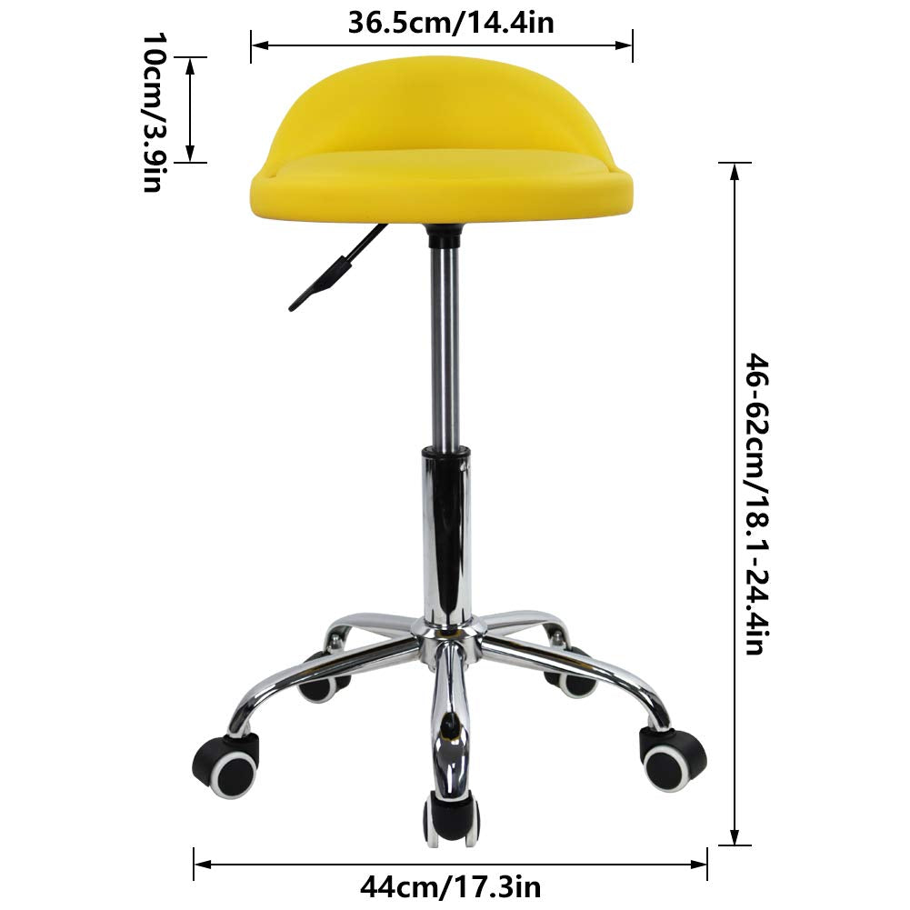 KKTONER Taburetes Giratorios con Respaldo Bajo Taburetes Redondos Rodantes Amarillo Taburete Silla con Ruedas para el Hogar Salón Facial SPA Masaje Tatuajes Trabajo