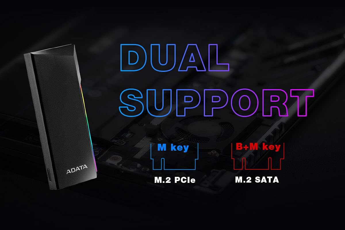 Adaptador de Caja Externa Portátil ADATA Aluminio USB 3 Gen 2 Type-C SSD con Diseño sin Herramientas