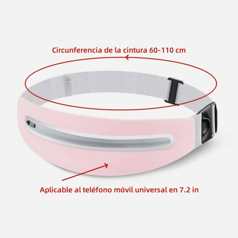 THJOPOKEEL Riñonera/Cangurera para Corredores con sistema antirrobo y orificio para auriculares - Tejido elástico de lycra impermeable - El regalo ideal para amantes del running (Rosa)