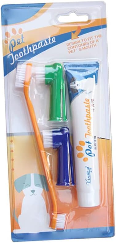 Juego de Cepillos Dentales para Perros | Doble Cabezal, Mango Antideslizante | Limpieza Bucal Avanzada | Accesorios para Mascotas | Material PP y Nailon (Vainilla)
