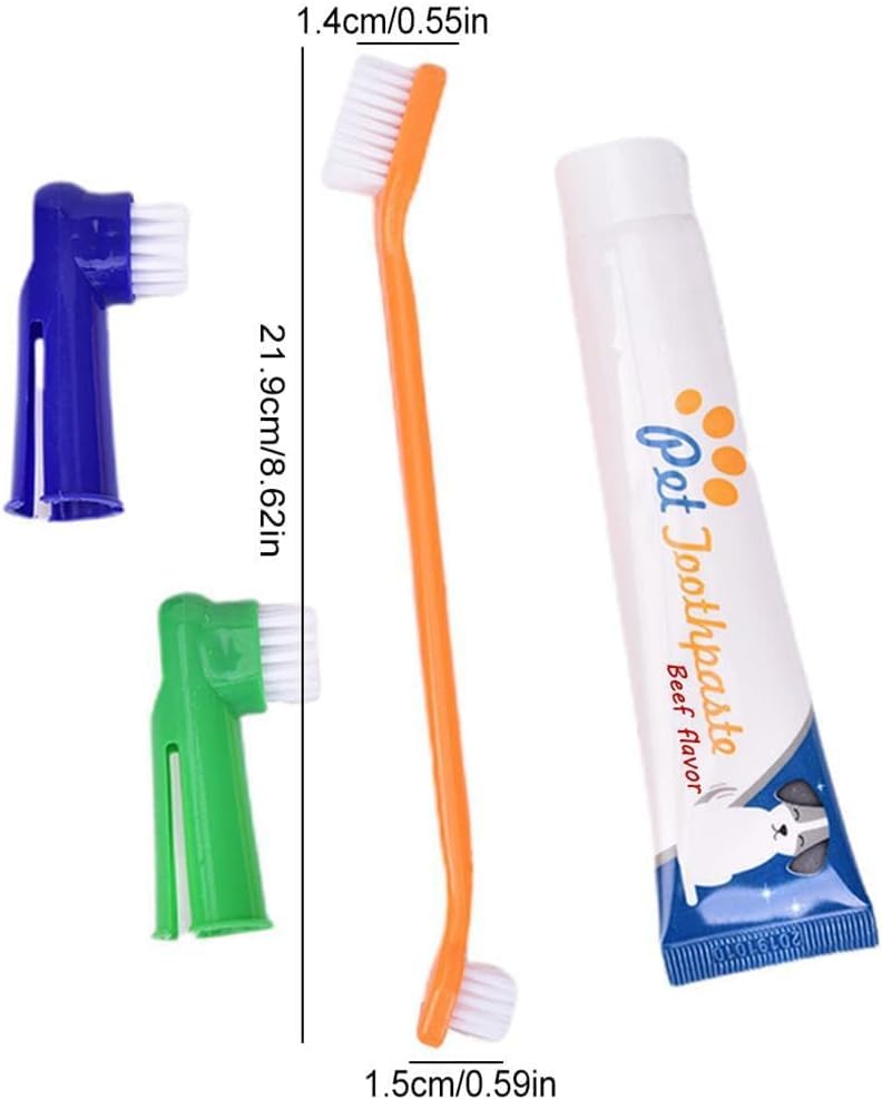 Juego de Cepillos Dentales para Perros | Doble Cabezal, Mango Antideslizante | Limpieza Bucal Avanzada | Accesorios para Mascotas | Material PP y Nailon (Vainilla)