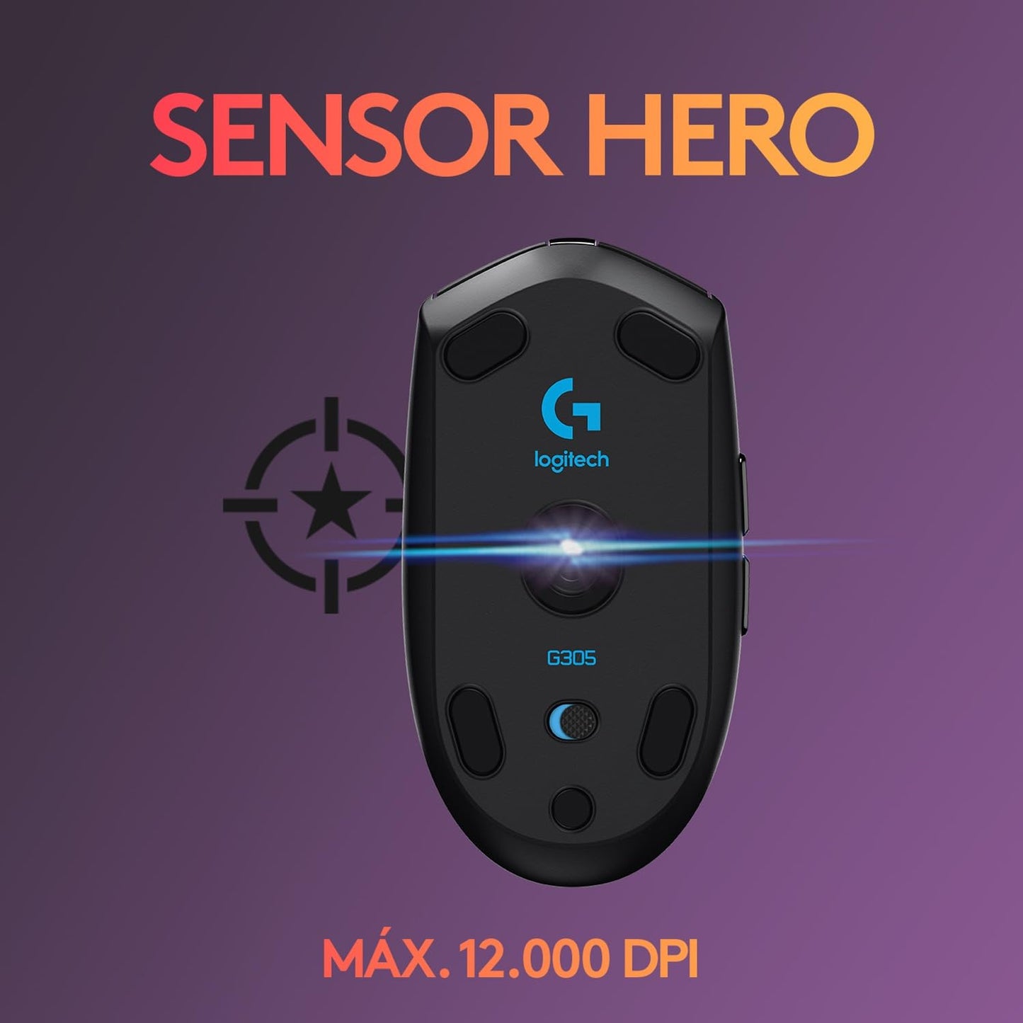 Logitech G305 LIGHTSPEED Mouse Gaming Inalámbrico, Sensor HERO 12K, 12,000 DPI, Batería de 250h, 6 Botones Programables, Memoría Integrada, PC/Mac - Negro