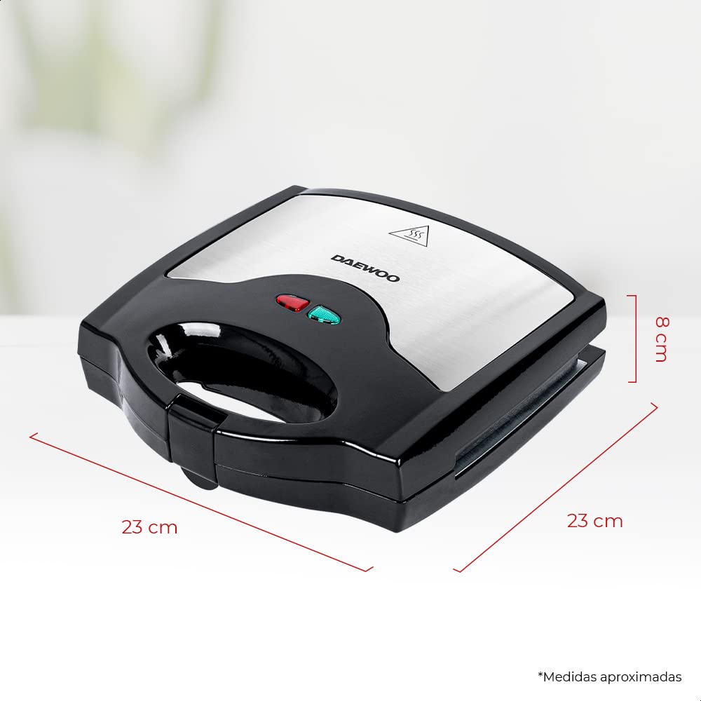 DAEWOO Sandwichera 3 en 1 con 3 juegos de placas Intercambiables Antiadherentes para Sandwich, Grill y Waffles