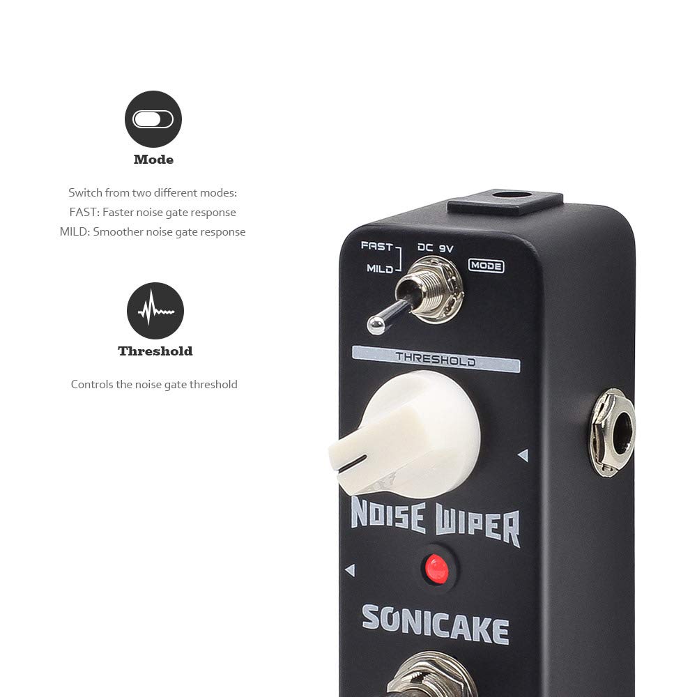 SONICAKE - Pedal de efectos de puerta de ruido, supresor de pedal de guitarra, limpiaparabrisas, pedal de efectos de guitarra, 2 modos de derivación real