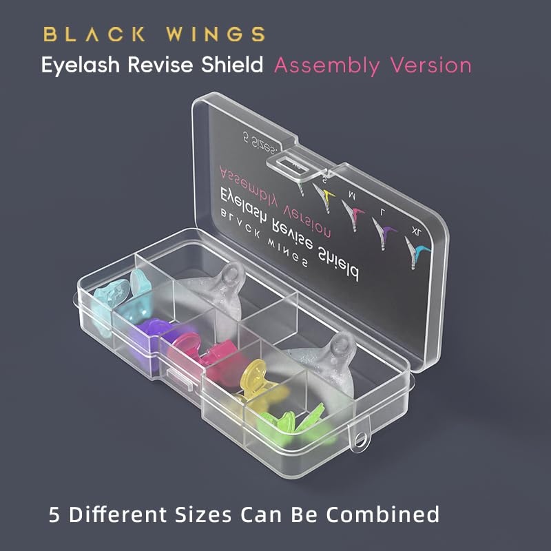 BLACKWINGS - Almohadilla de revisión de pestañas, 5 tamaños, protectores de fijación de pestañas, reutilizable, separador de pestañas, herramienta de elevación de placas de silicona con caja