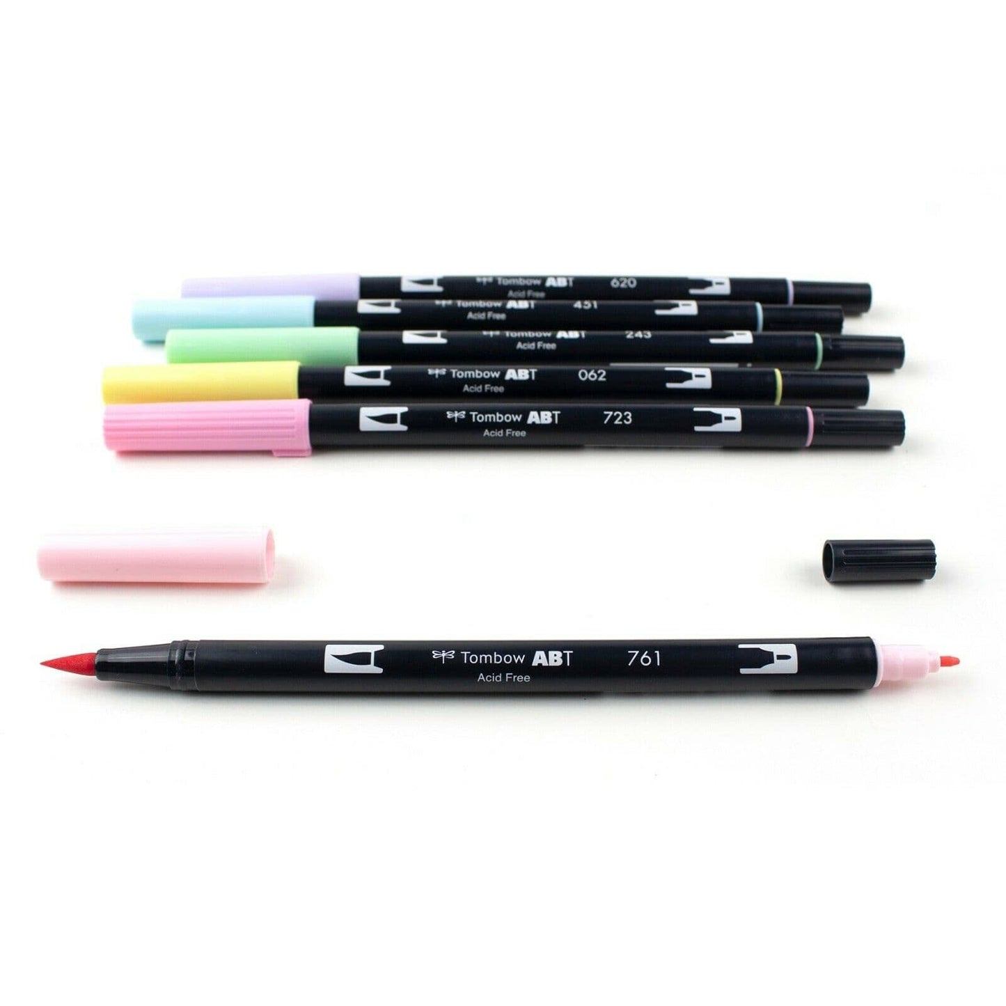 Tombow 56213 - Rotuladores de doble pincel, color pastel, paquete de 6 Rotuladores de punta fina y brocha