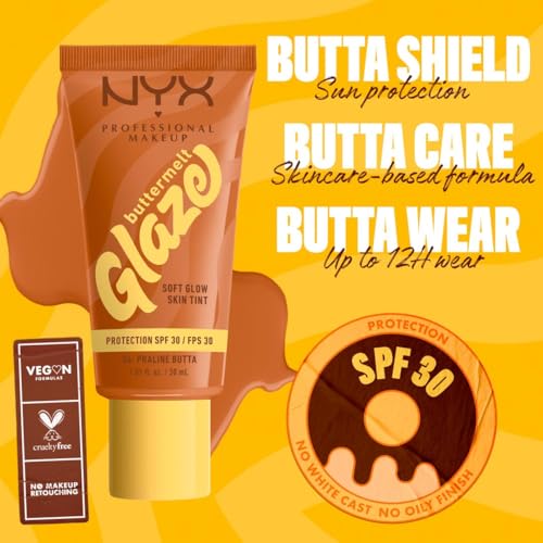 Tinta de Maquillaje Glaze Tint con SPF 30 de Nyx Professional Makeup, Tono Praline Butta (Cafe Medio)