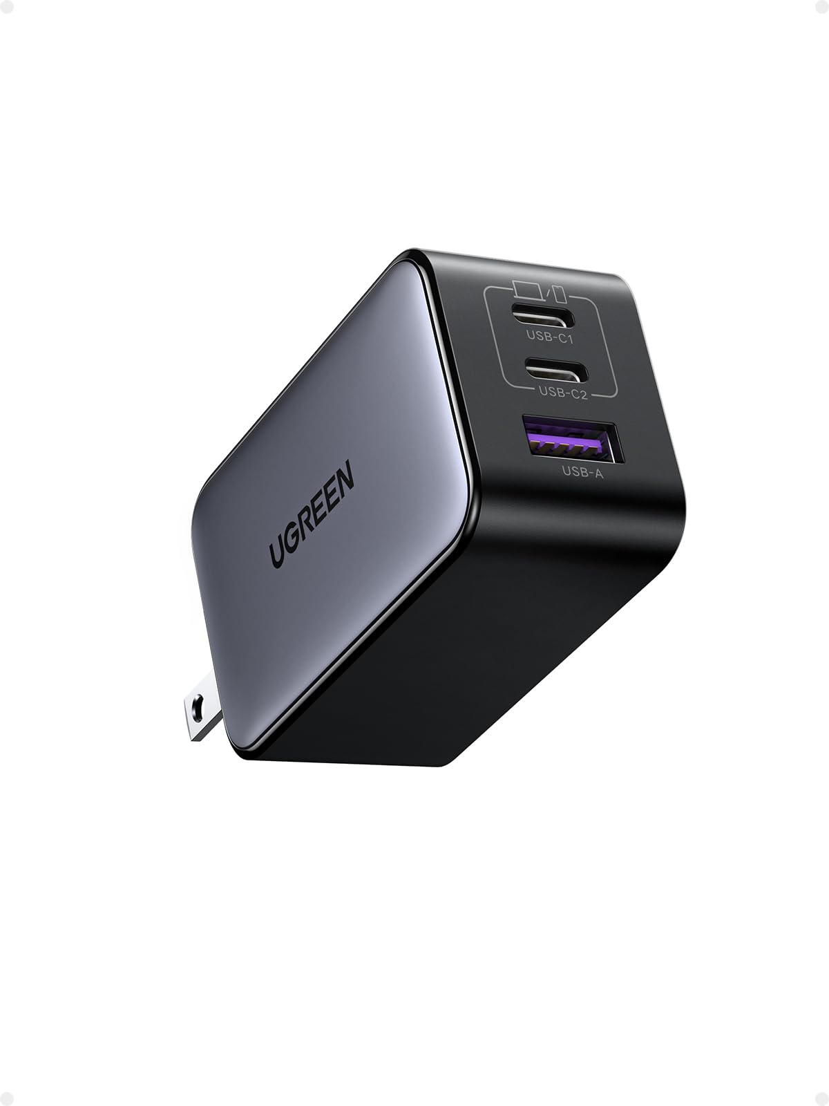 UGREEN Nexode 65W Cargador USB C GAN con 3 Puertos, Phone Charger Plegable y Portátil para Viajar Compatible con MacBook Pro/Air, DELL XPS, iPhone 15 14 Pro, iPad Pro, Galaxy S24, Pixel 7