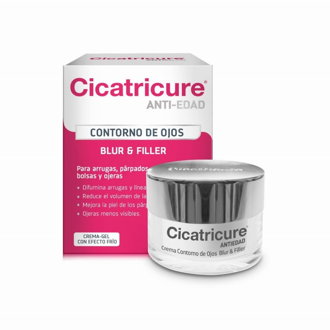 CICATRICURE - Contorno de Ojos Blur & Filler. Crema gel con efecto frío anti-edad que difumina arrugas y líneas de expresión. Para arrugas, párpados, bolsas y ojeras, tarro con 15g