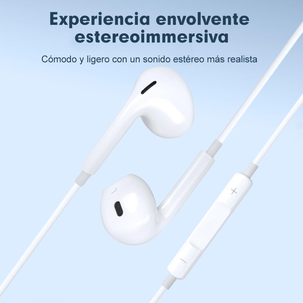 CONTROL EXPERT Audífonos con Cable Tipo C Micrófono y Control de Volumen (Blanco)