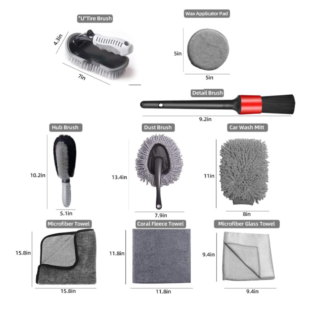 Feiniao Kit de Limpieza para Auto, Kit de herramientas automotriz de limpieza para lavado de autos de 9 piezas, cepillo para detalles de automóvil cepillo para lavar carros con bolsa de almacenamiento