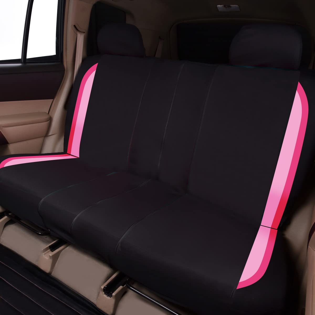 Flying Banner Fundas de Asiento de Coche para Asientos Delanteros y Traseros de poliéster, fáciles instalaciones, Banco Trasero Dividido, (Juego Completo, Respaldo bajo, Negro Rosa de Doble Tono)