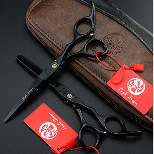 Tijeras de Peluquería Profesional de 15,24 cm con Bolsa, Acero Inoxidable, Negro, 13.97 cm