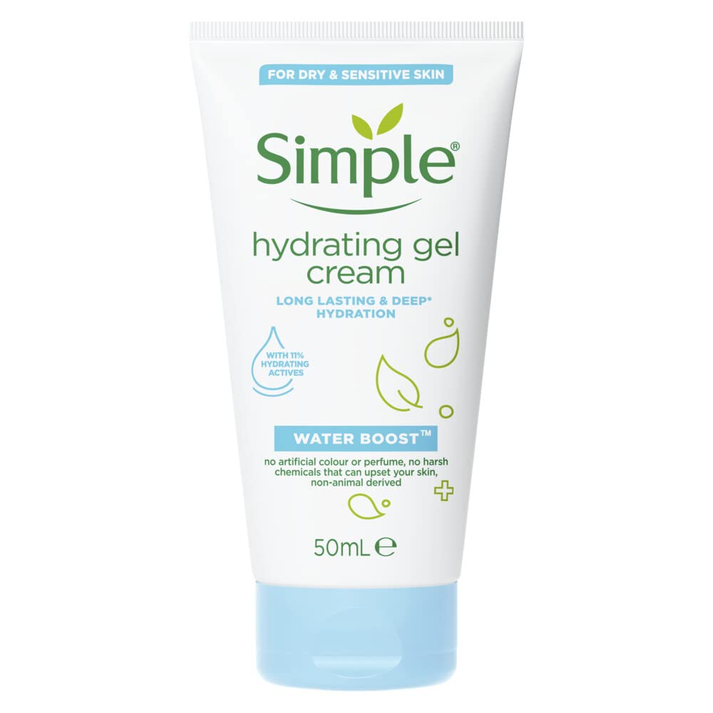 Simple Face Moisturizer Gel Cream for Sensitive Skin. Water Boost Ultra Light Refreshing Formula, with Minerals and Plant Extract. 1.69 Ounce, Pack of 6