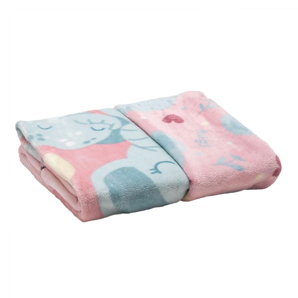Baby Mink Cobertor Estampado Doble Vista para Bebé, Diseño Reversible con Personaje (Rosa)