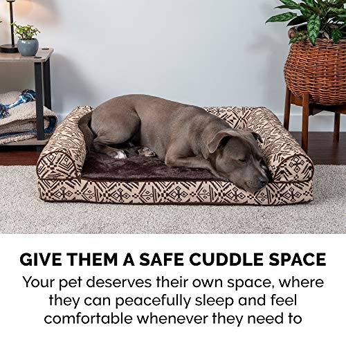 Furhaven XL Orthopedic Dog Bed Plush & Southwest Kilim Decor Sofa-Style w/Removable Washable Cover - Desert Brown, Jumbo (X-Large)