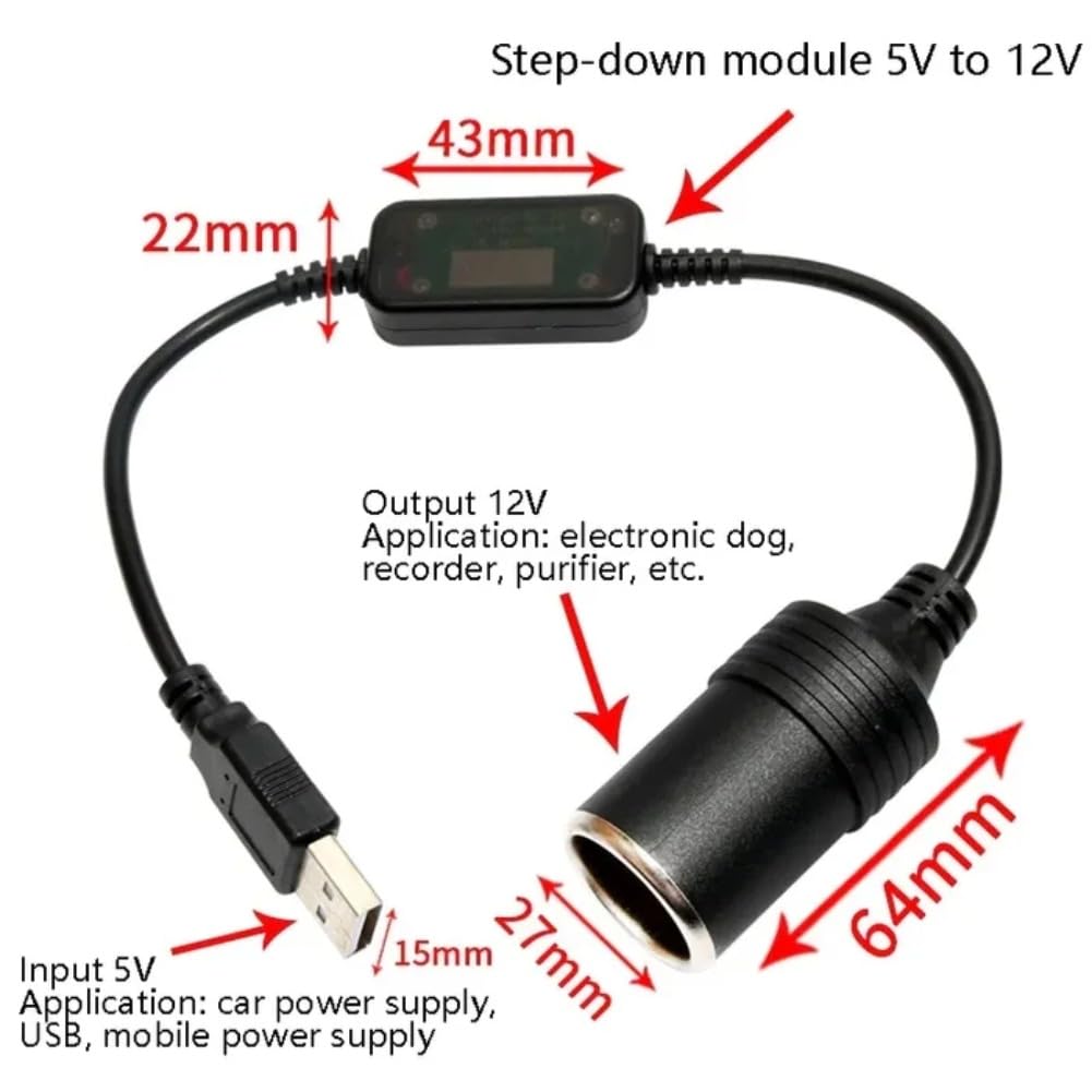KIMISS Adaptador USB a Encendedor de Cigarrillos, Cargador para Auto Adaptador convertidor de Enchufe de Encendedor de Cigarrillos USB de 5 V a 12 V Macho a Hembra