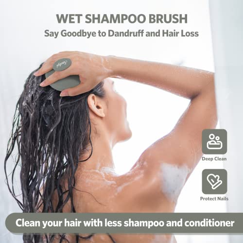 Sndyi Cepillo Champú Masajeador del Cuero Cabelludo de Silicona, Cepillo Exfoliante del Cuero Cabelludo para la Eliminación de la Caspa, Cepillo para el Crecimiento del Cabello (Verde Oliva)